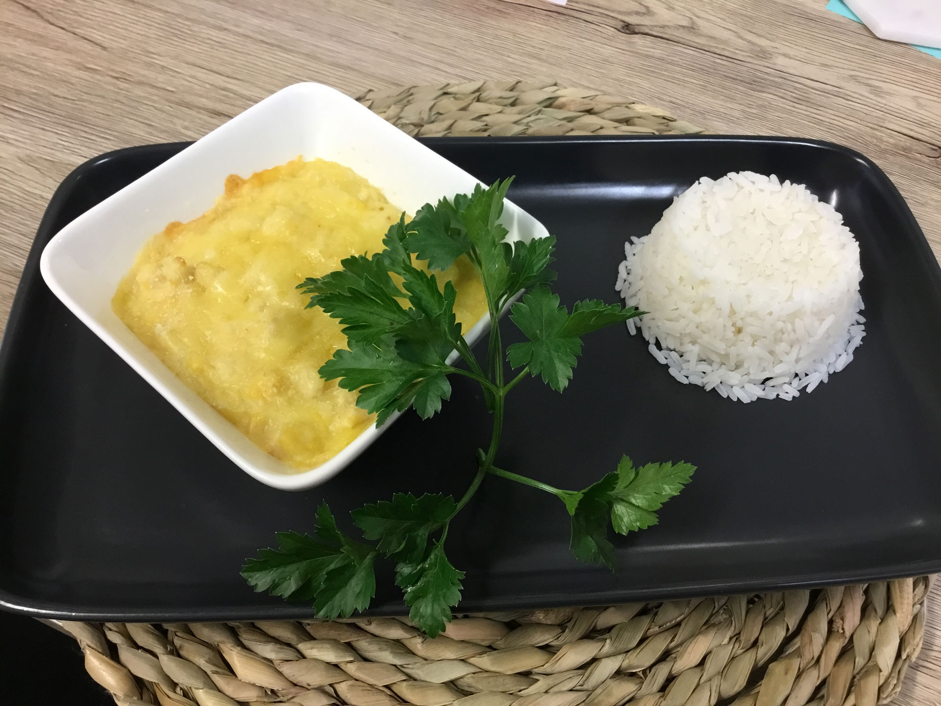 Tasty yellow dish with rice